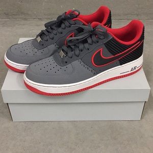 Nike Air Force 1, size 10, Black/Red/Grey